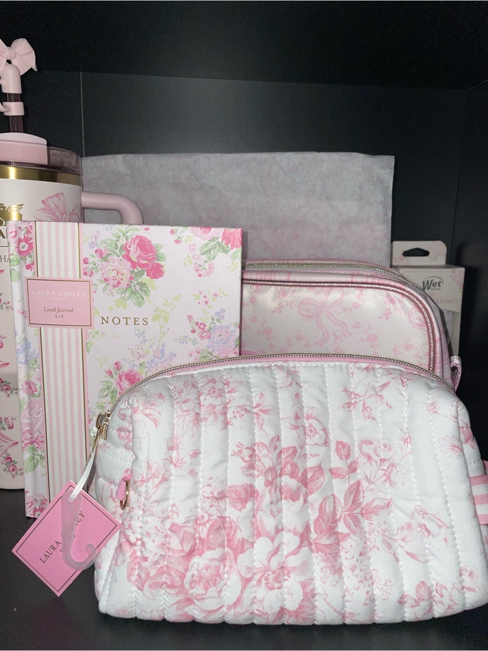 Laura Ashley floral notebook and cosmetic pink floral bag